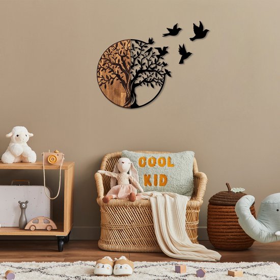 Woondecoratie - Decoratief Houten Wandaccessoire Zwart Walnoot - Prachtige Woonaccessoire - Afmetingen 92x3x71cm