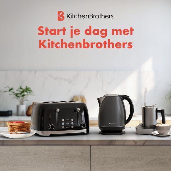 KitchenBrothers Waterkoker - Elektrisch - 1,7L - Met Kalkfilter - Titanium Grijs/RVS