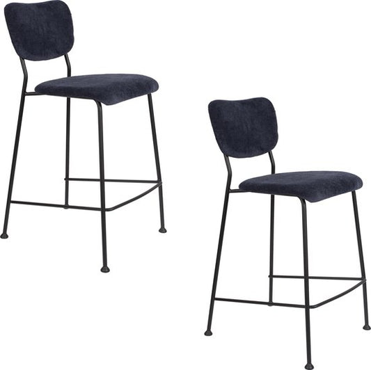 Zuiver Benson Barkrukken rugleuning 64,5 cm Donkerblauw - Set van 2