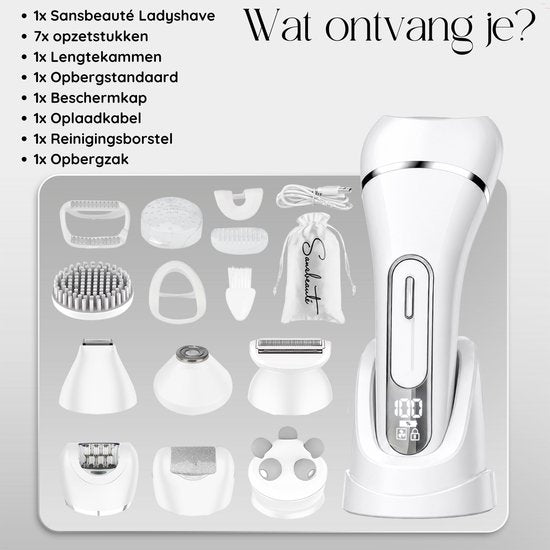 Sansbeauté® 7 in 1 Ladyshave voor Vrouwen - Gezicht - Oksels - Benen - Epilator - Trimmer voor Vrouwen & Dames - Bikinitrimmer Dames - Trimmer Vrouw Intiem - Scheerapparaat Vrouw