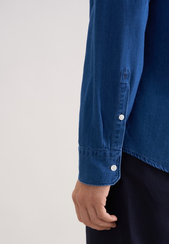Seidensticker regular fit overhemd - twill - blauw - Strijkvrij - Boordmaat: 42
