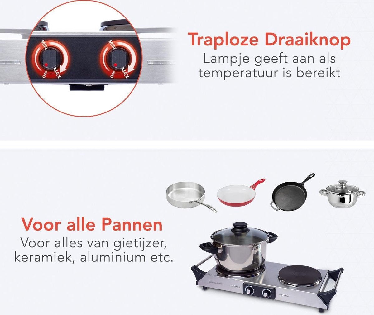 KitchenBrothers Elektrische Kookplaat - 2 Pits - 2500W - RVS