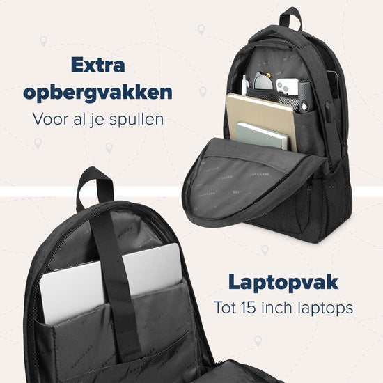 TRVLMORE Rugzak - 28L - 15,6 inch - Laptop Rugtas - Schooltas Laptoptas - Spatwaterdicht - Heren en Dames - Antraciet