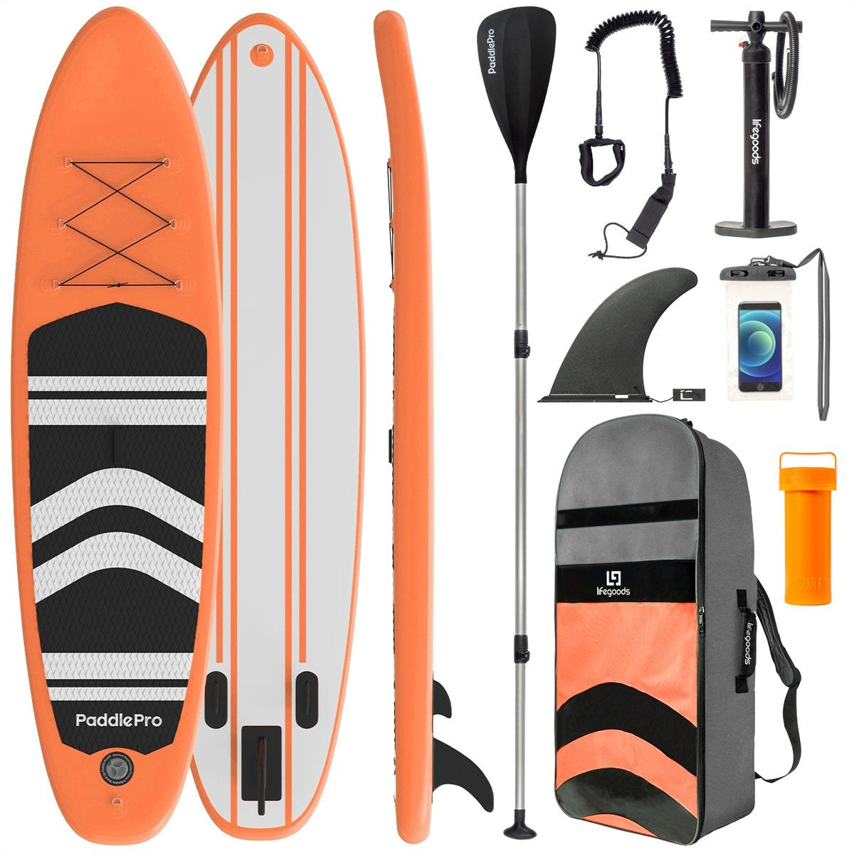 LifeGoods - SUP Board & Opblaasbaar Paddle Board - 320x81 cm - Oranje PVC - Stabiel & All-round - Inclusief Complete Set - Maximaal Draaggewicht 135 kg