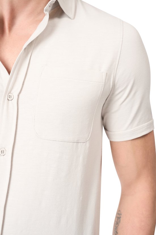 Mario Russo Korte Mouwen Overhemd - Overhemd heren - Polo Shirt Heren - t shirt heren - 3XL - Steen Grijs