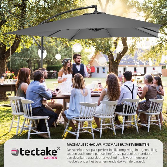 tectake® - Parasol Apollon vierkant 250 x 250 cm - Incl. windbeveiliging en beschermhoes - grijs