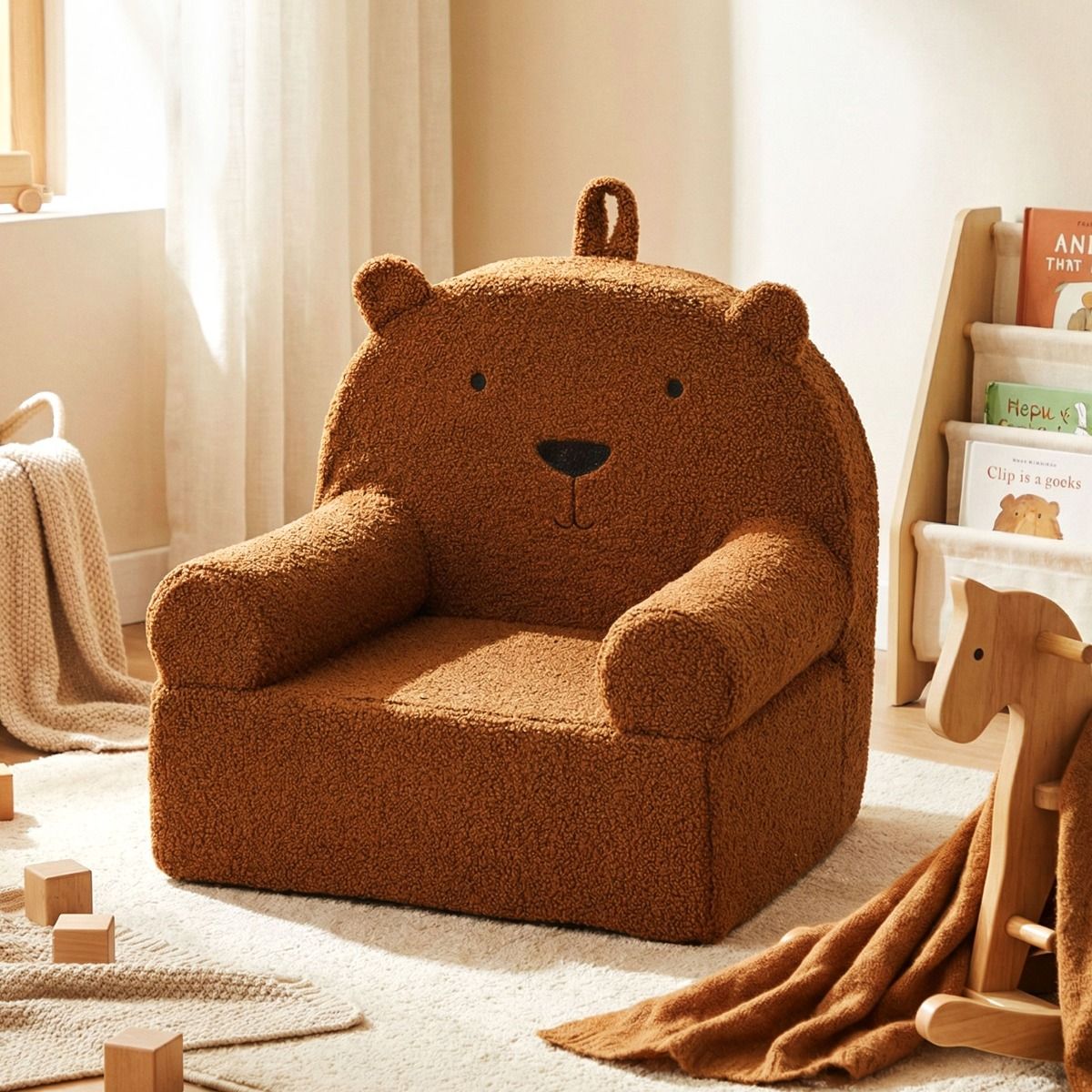 Coast Kinderbank Beer - Afneembare teddyfleece hoes - Lichtgewicht met handvat - Bruin