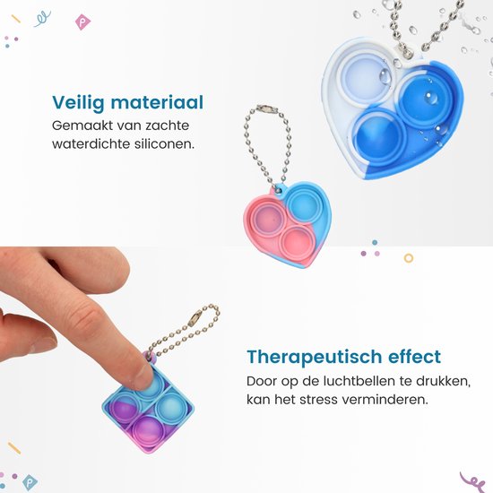 Partizzle 24x Pop It Fidget Toys Sleutelhangers Pakket - Popit Uitdeelcadeautjes Hart - Grabbelton Traktatie Cadeautjes - Voor Kinderen