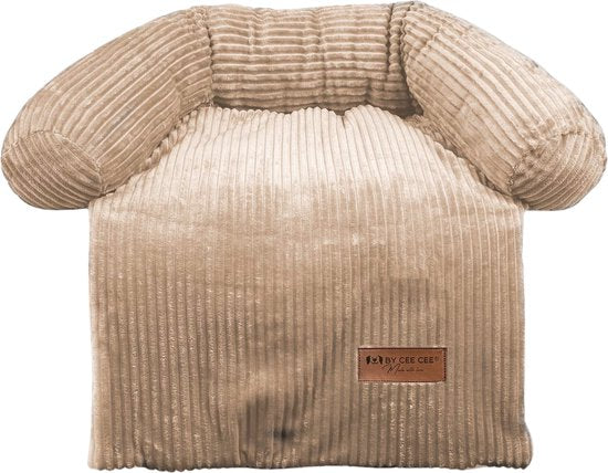 By Cee Cee Origineel Hondendeken Bank – Hondenkleed Bank - Hondenmand - Premium - Volledig Afritsbaar – Royal Collection - Rib Licht Bruin - Maat M - 90x90