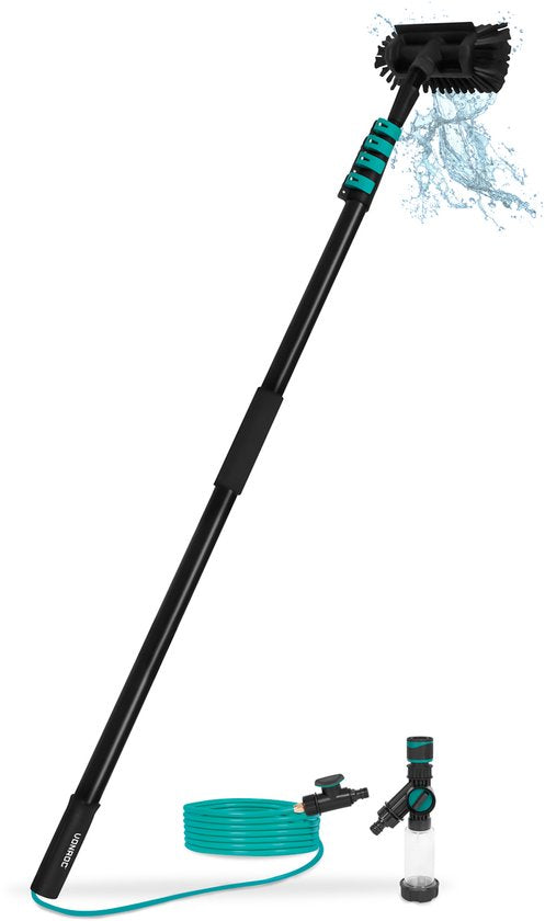 VONROC Hybride Telescopische Wasborstel – Aluminium/3K Volledig Carbon – 6,5 m - Incl. 5-vlaks borstelkop, 9m waterslang en zeepdispenser