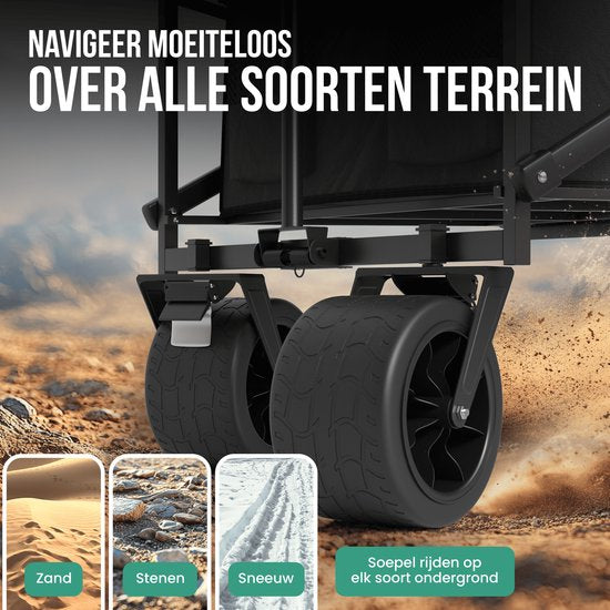 Avalo Bolderkar Met Dak XL - Opvouwbaar - Tot 110KG - 97x60x105 CM - 120L - 360º Wielen - Zwart