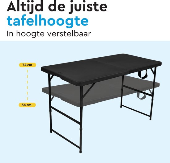 BRASQ Inklapbare Vouwtafel Zwart - 120x60x74cm - Campingtafel - Klaptafel - Inklapbaar - Weerbestendig