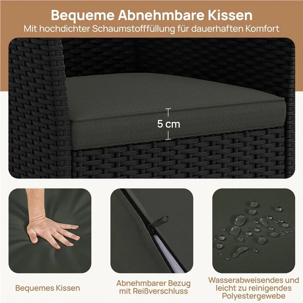 Yaheetech Set van 2 Tuinstoelen 58 x 58 x 84 cm - Zwart/Grijs - Polyrattan Tuinstoelen met Zit- en Rugkussens