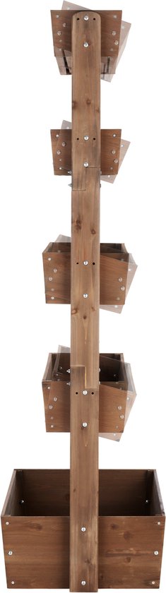 tectake® Verticale Tuin Flora - Met 5 Plantenbakken voor Bloemen, Kruiden of Groenten - Bruin - 81 x 52 x 180 cm - Kweekbak voor Moestuin - Kantelbare Bloembakken van Gelakt Dennenhout - Inclusief Vliesdoek/Worteldoek - Weerbestendig en Stabiel