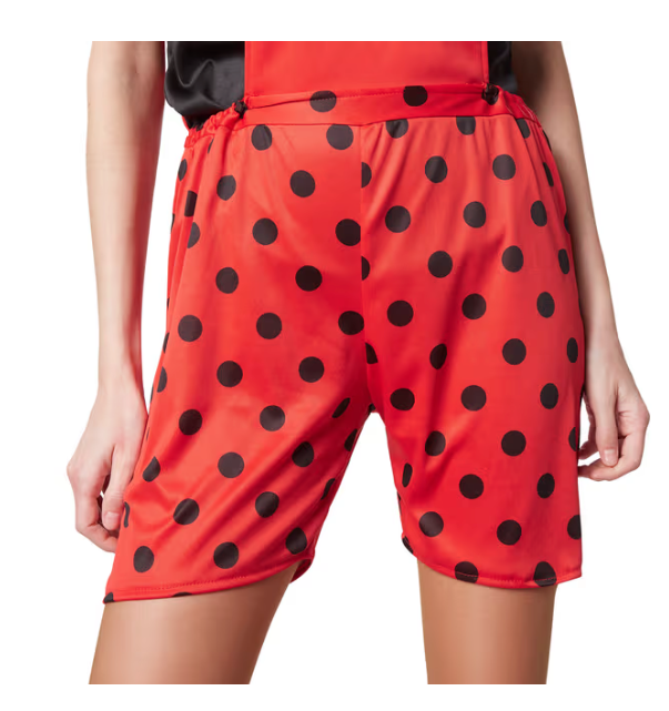 DressForFun – Marina Lieveheersbeestje Kostuum – Maat S – Rood & Zwart Polyester – Gestippelde Tuinbroek & T-shirt – Inclusief Beenwarmers & Haarsieraad – Carnavalskleding voor Dames