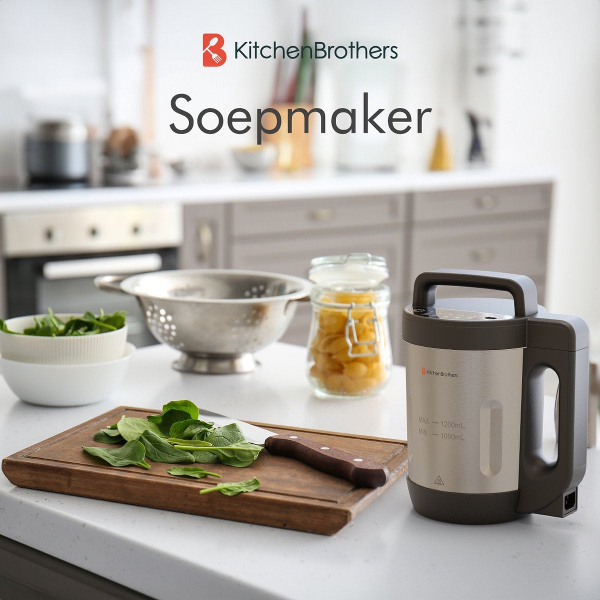 KitchenBrothers Soepmaker - Blender - tot 800W - 1.2L - RVS/Zwart