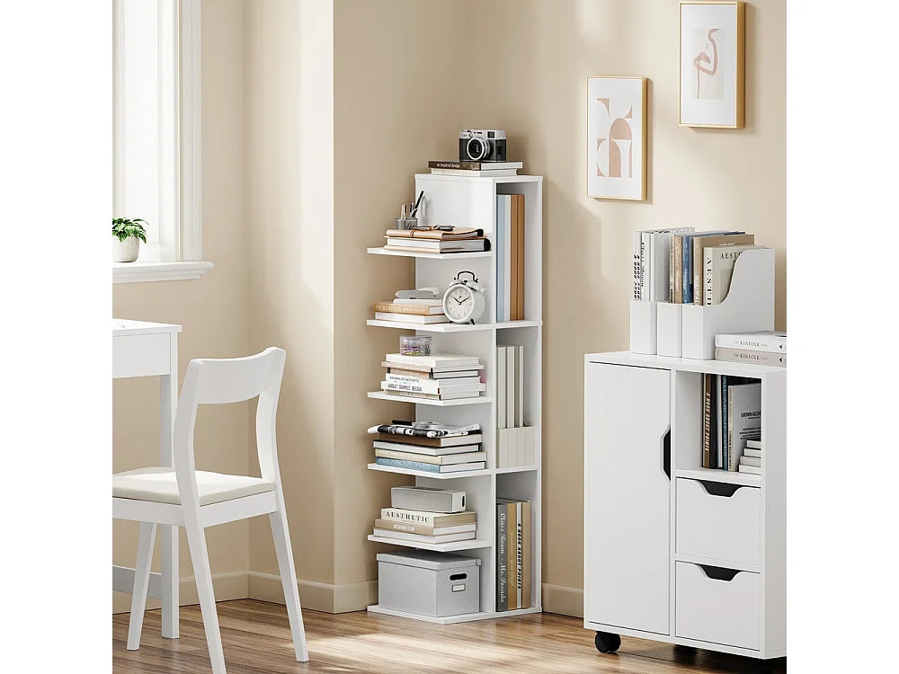 SoBuy Smalle Boekenkast 110,5 cm – 7 Vakken – 45 kg Draagvermogen – Wit