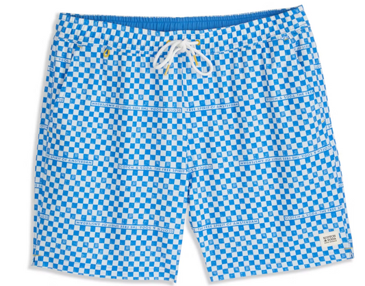 Scotch & Soda Volley Zwemshort Heren Maat L – Blue Check – Polyester en Spandex