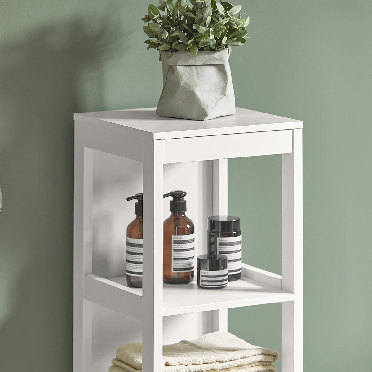 SoBuy Hoge Badkamerkast  Met Voetkussen  - 2 Lades - Wir - 30x30x144cm