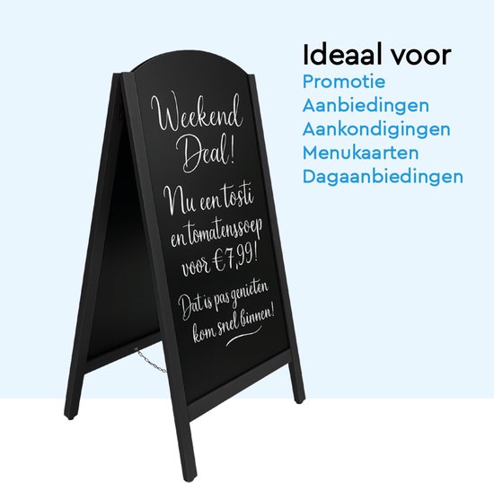 BRASQ Krijtstoepbord Elegance Zwart - 70x130 CM - Krijtbord - Reclamebord - Stoepbord - Dubbelzijdig - voor Binnen en Buiten - Horeca