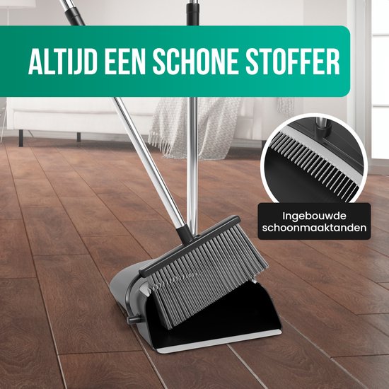 Avalo Stoffer en Blik met Lange Steel - Verstelbaar 87-127cm - Zwart