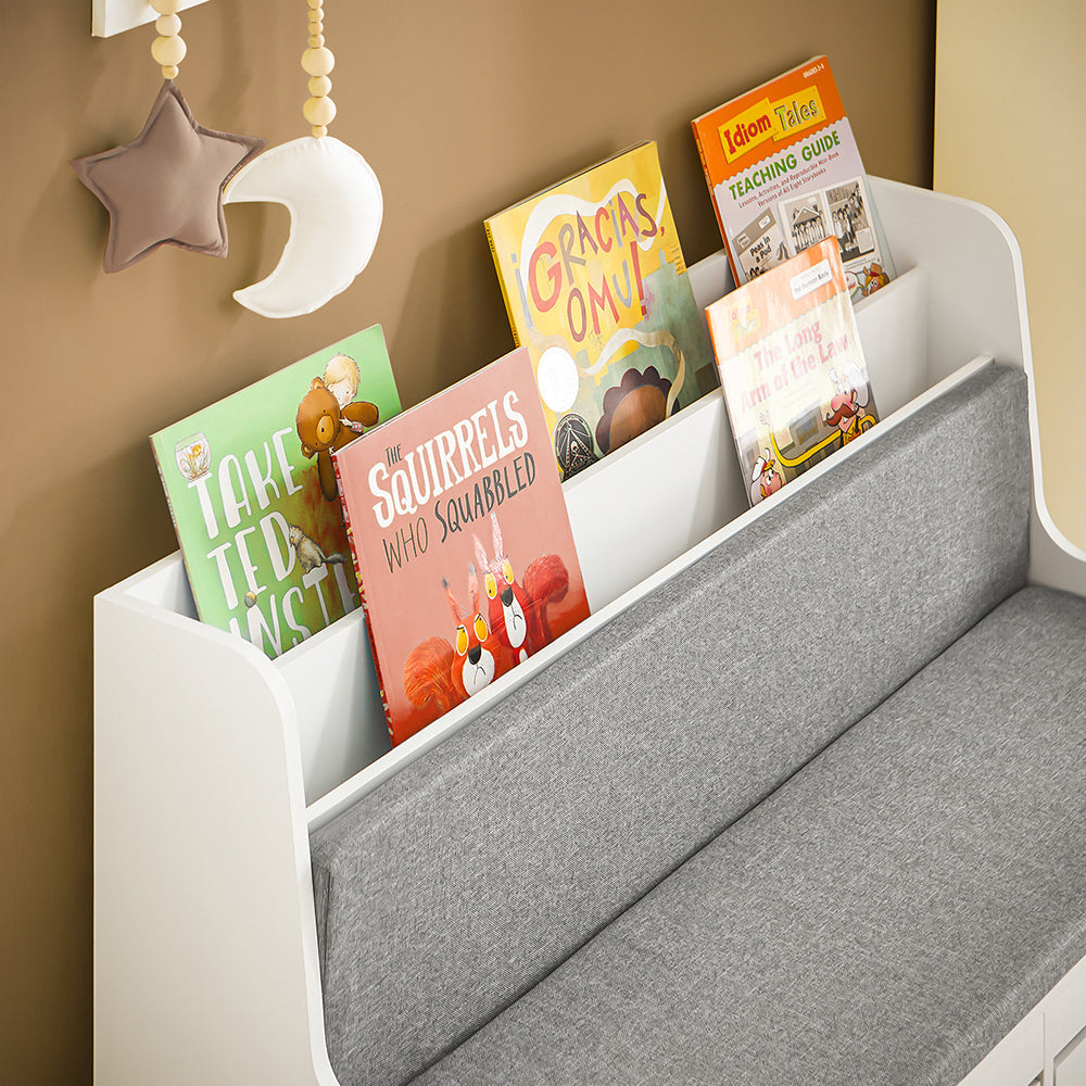 SoBuy Kinderopbergbank met boekenkast - 2 Lades - Max. 120 kg - 100 x  45 x 70 cm - Wit / Grijs