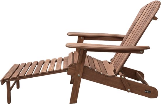 AXI Alexa Adirondack Stoel Coffee – Met Voetenbank - Houten loungestoel met armleuningen – Opklapbaar - Hoge rugleuning - Tuinstoel – 147 x 78,5 x 89 cm – FSC 100% Hemlockhout