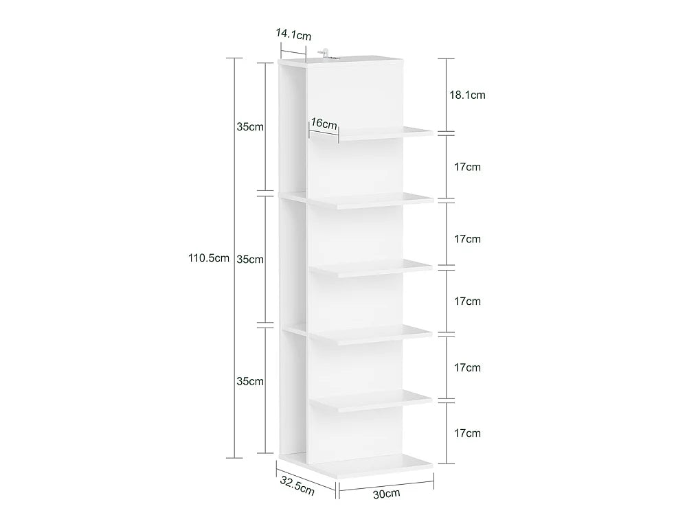 SoBuy Smalle Boekenkast 110,5 cm – 7 Vakken – 45 kg Draagvermogen – Wit