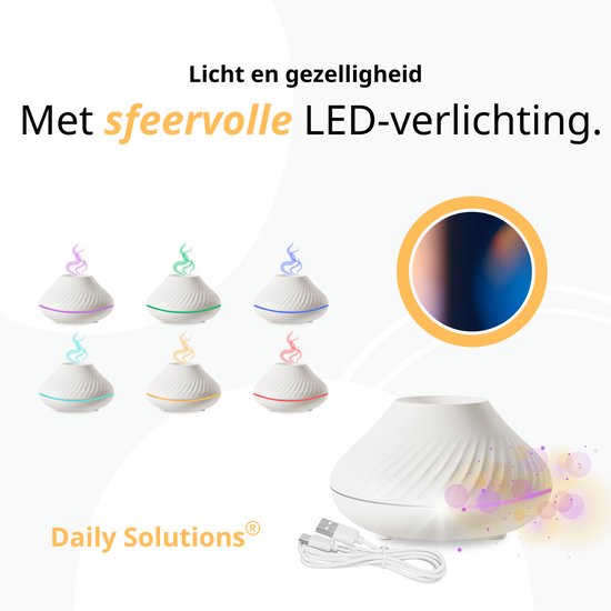 Daily Solutions® Aroma diffuser - Geur en Kleur - Luchtbevochtiger - aromadiffusers - Vernevelaar - Wit