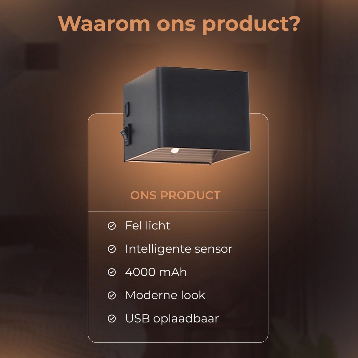 Techvavo® Oplaadbare Wandlamp Zwart - 1 Stuks - 19x4x1,8 cm - Smart Bewegingssensor - Voor Binnengebruik - USB Oplaadbaar - Draadloos - Woonkamer, Badkamer, Slaapkamer