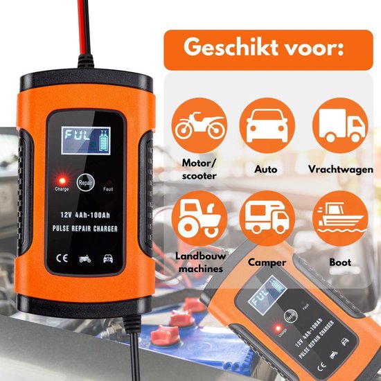 VERTREX Acculader - Druppellader - Geschikt voor Motor Auto Scooter - 12V 6A