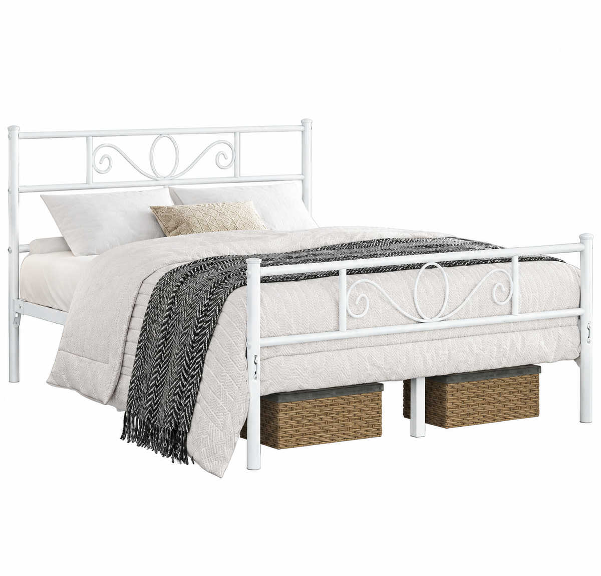 Yaheetech Metalen Bedframe - Wit - 206 x 142,5 x 88,5 cm - Matras 140 x 200 cm - Met Lattenbodem