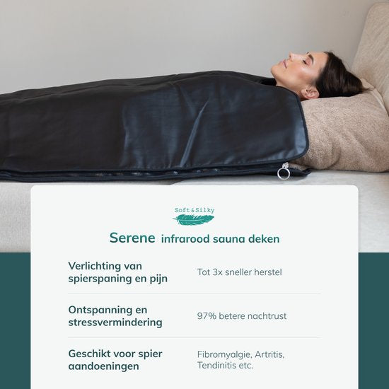 Soft & Silky - ComfortFlow Infrarood Deken - 35 tot 85º - Incl. Detox deken - Infrarood - Rood licht therapie - Sauna - Red Light Therapy - Lamp - Warmte - Elektrische - Deken - Voor spieren, fibromyalgie en gewrichten - Leer zwart