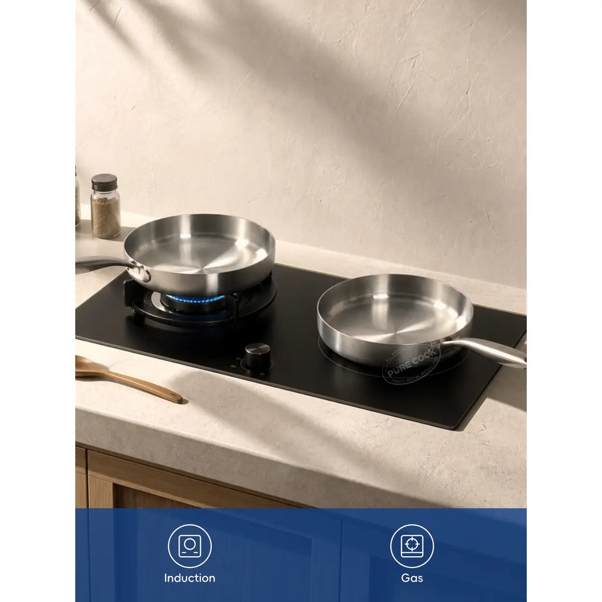 PURE COOK 304 drielaagse RVS koekenpan - 20 cm - inductiegeschikt - zonder deksel