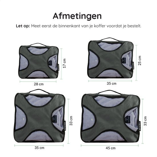 Volcan Inpakblokjes - Koffer Organizer Set - Rugzak en Koffer - 4-Delig - Reiscubes - Groen