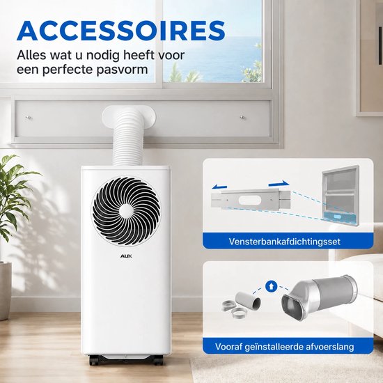 AUX 3-in-1 mobiele airconditioner 9000 BTU (Tot 36m2) , energieklasse A, wifi & afstandsbediening, 4 standen, zelfdemping, koelmiddel R290, wasbaar filter, inclusief raambeugel