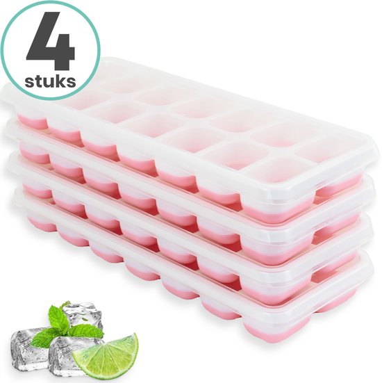 Loti Living IJsblokjesvorm - 4 stuks - Roze - IJsvormpjes - Siliconen IJsblokjesvorm - IJsblokjes - BPA Vrij