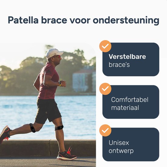 Alyze Patella Brace - 2 Pack - Verstelbaar - Knie - Patella bandje - Ergonomisch ontwerp - Zwart - Ondersteuning voor sport - Braces - Band - Knee