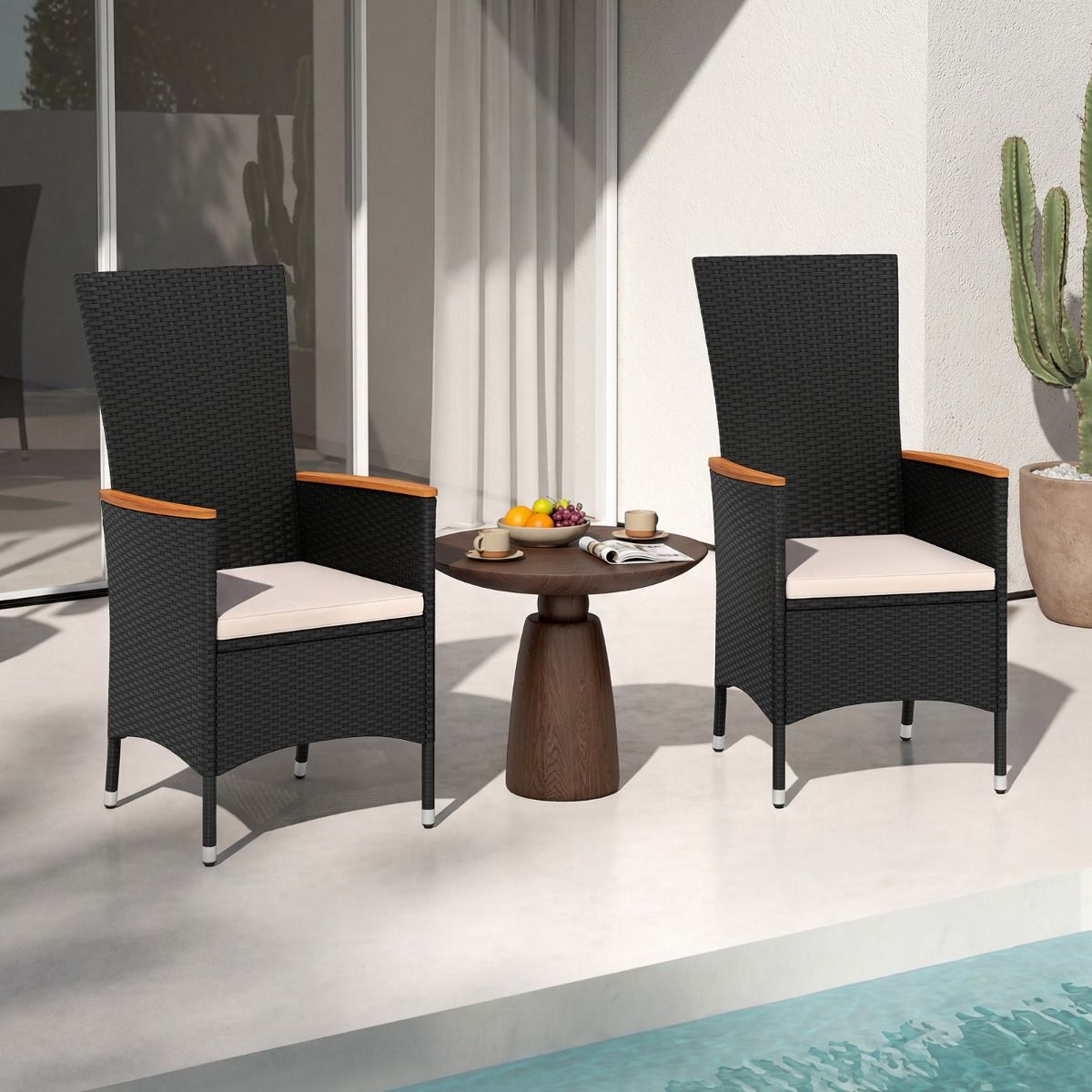Coast Tuinstoelenset - hoge rugleuning - afneembare kussens - set van 2 - zwart