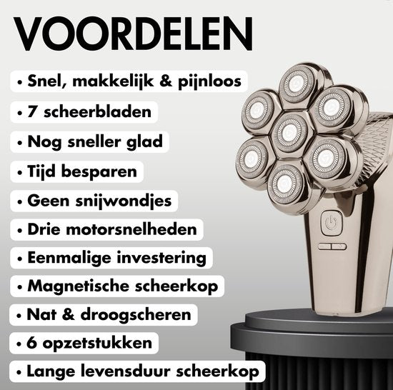 6-in-1 Scheerapparaat Mannen + Extra Scheerkop – Trimmer - Tondeuse - Sansbeauté® SkullSharp PRO MAX - Electric Face & Head Shaver - Skull Shaver - Hoofd Kaal Scheren – Nat & Droog - Elektrisch
