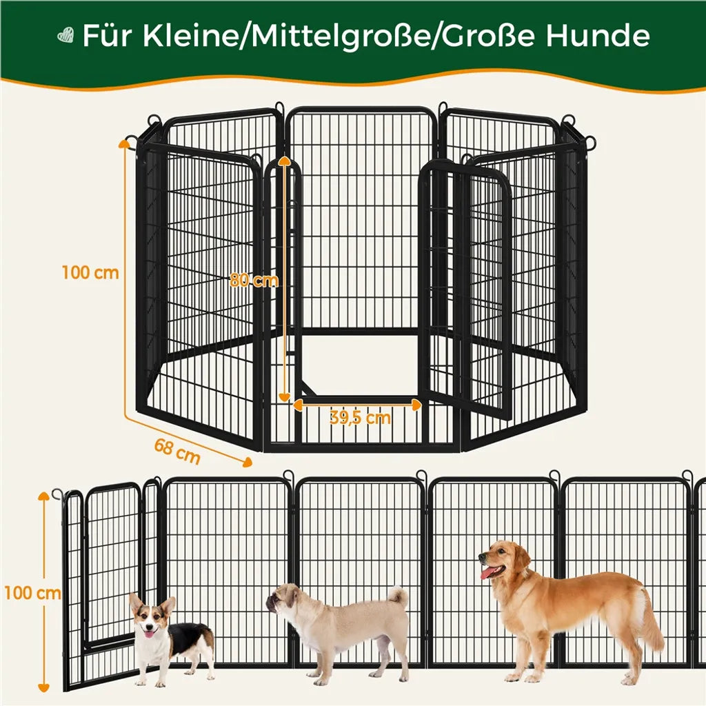 Yaheetech Puppyren 8 Panelen 100 x 68 cm - Zwart - Opvouwbare Hondenren met Deur voor Puppies en Kleine Huisdieren
