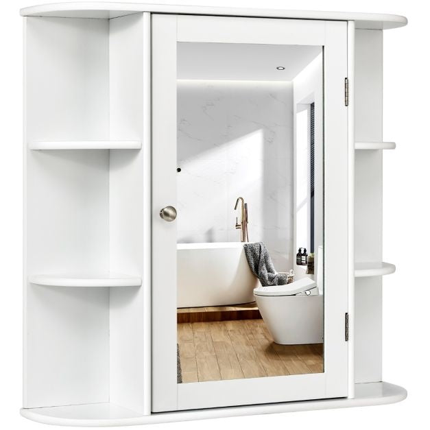Coast Wandkast – Met Spiegeldeur & Open Planken – 66 x 17 x 62 cm – Wit
