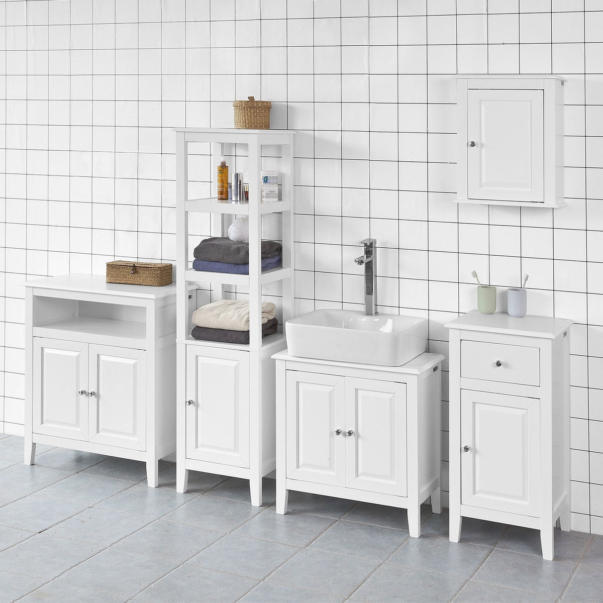 SoBuy Hoge Badkamerkast - 3 Vakken 1 Deur - Wit - 40x150x33 cm