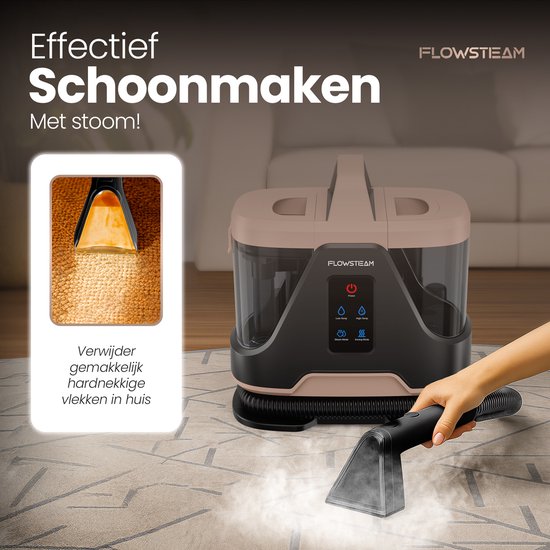 FLOWSTEAM® 6-in-1 Stoomreiniger PRO - Tapijtreiniger – Vlekkenreiniger – Handstomer – Zetelreiniger - 100°C Stoom - 4 Stoomstanden - 90 Minuten Stomen - 5M Snoer