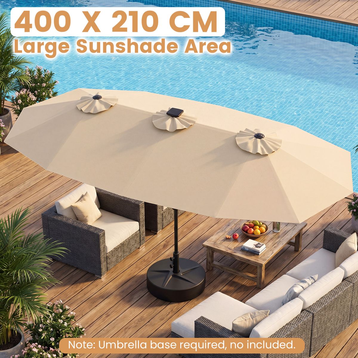 Coast Dubbele tuinparasol - rechthoekig met ledverlichting - 400 x 210 cm - beige