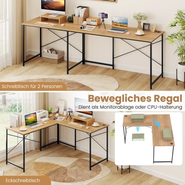 Coast L-vormig Hoekbureau – Ombouwbaar tot 240 cm – Monitorstandaard – Naturel