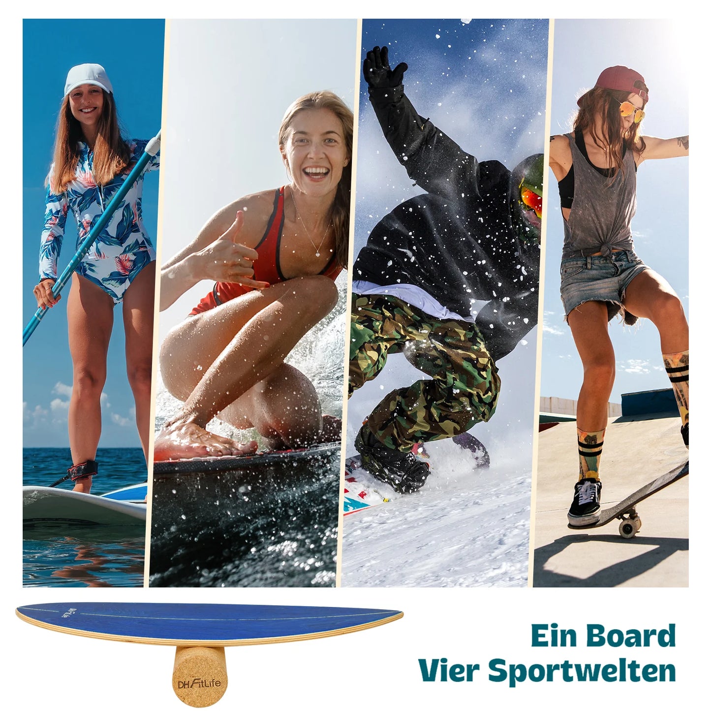 DH FitLife Surfin Balance Board uit Echt Hout – Indoor Surfboard met Rocker Shape voor Balans en Coördinatie