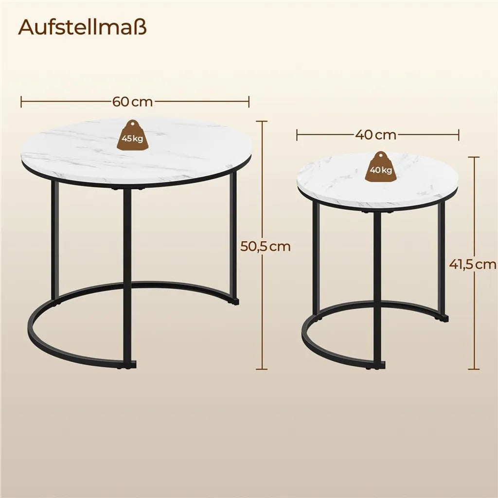 Yaheetech Salontafel Set van 2 – Wit – Rond – Ø60 x 50,5 cm en Ø40 x 41,5 cm