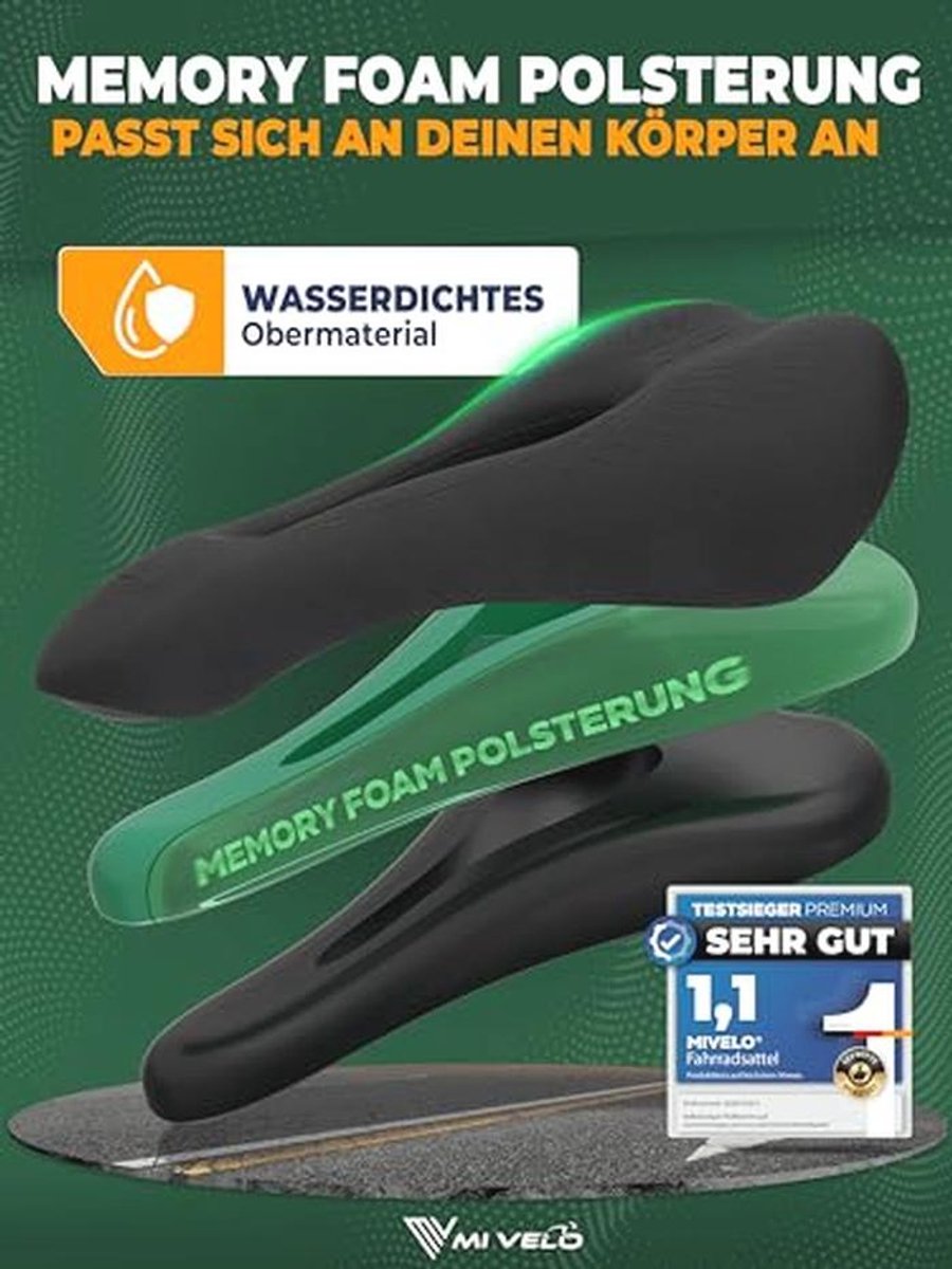 MIVELO Comfort Pro Fietszadel voor Dames en Heren – Ergonomisch Traagschuim – Zwart