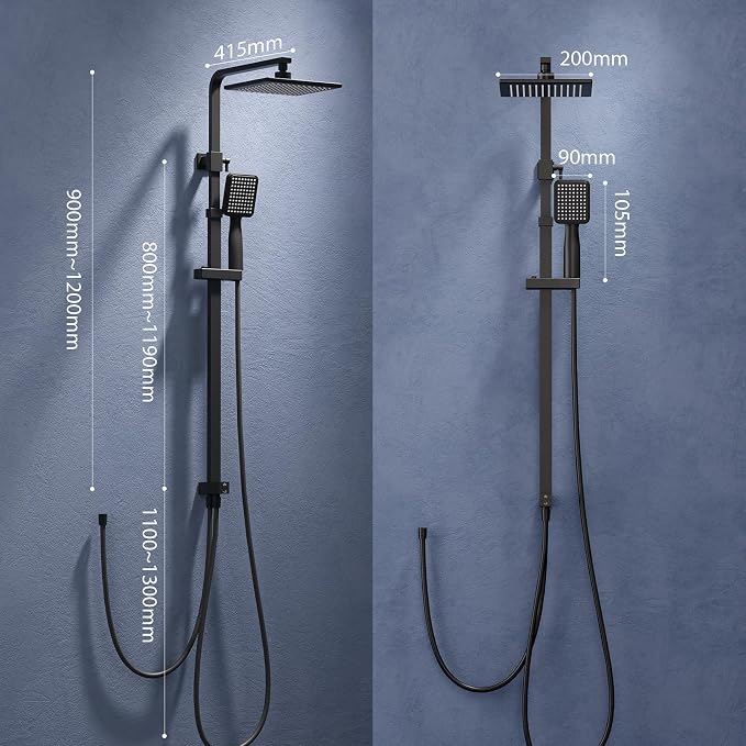 HOMELODY Regendoucheset Zonder Kraan – 20 x 20 cm Hoofddouche – Handdouche – Verstelbare Douchestang – Zwart